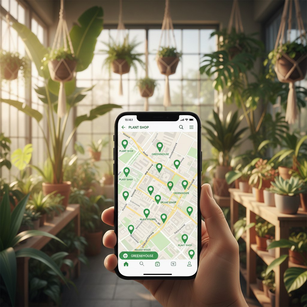 Карта с магазинами растений и оранжереями
