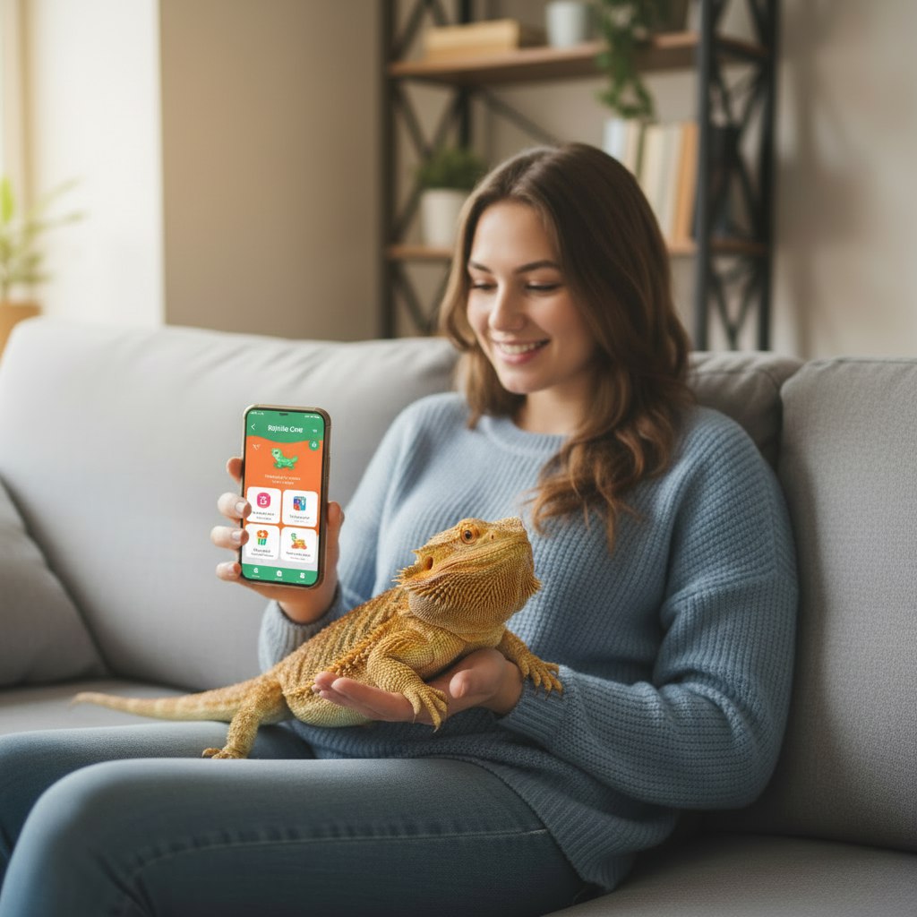 Счастливый владелец и бородатая агама